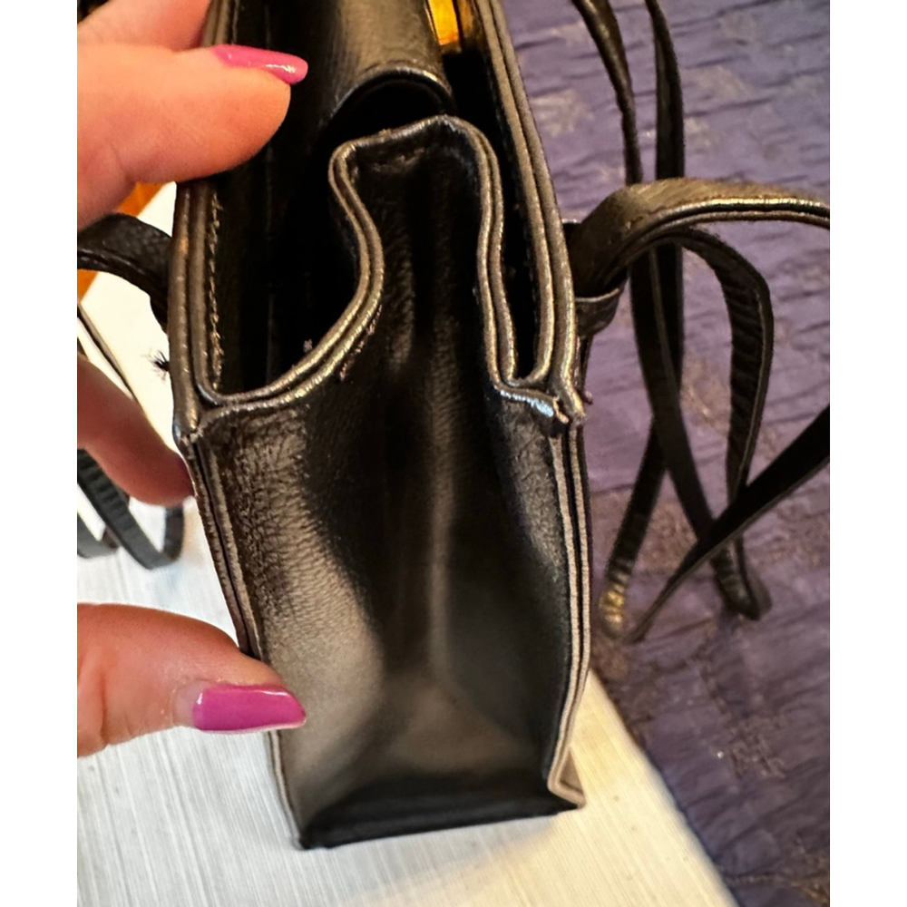 MCM Black Leather Gold Logo Tall Tote Bag - Picture 8 of 13